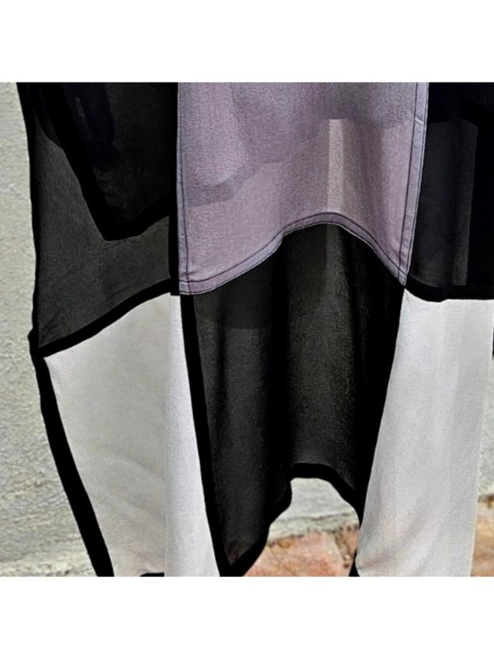 Vintage 90s Bergdorf Goodman Silk Panel Scarf Black Gray Color Block 32x90" - Picture 9 of 12